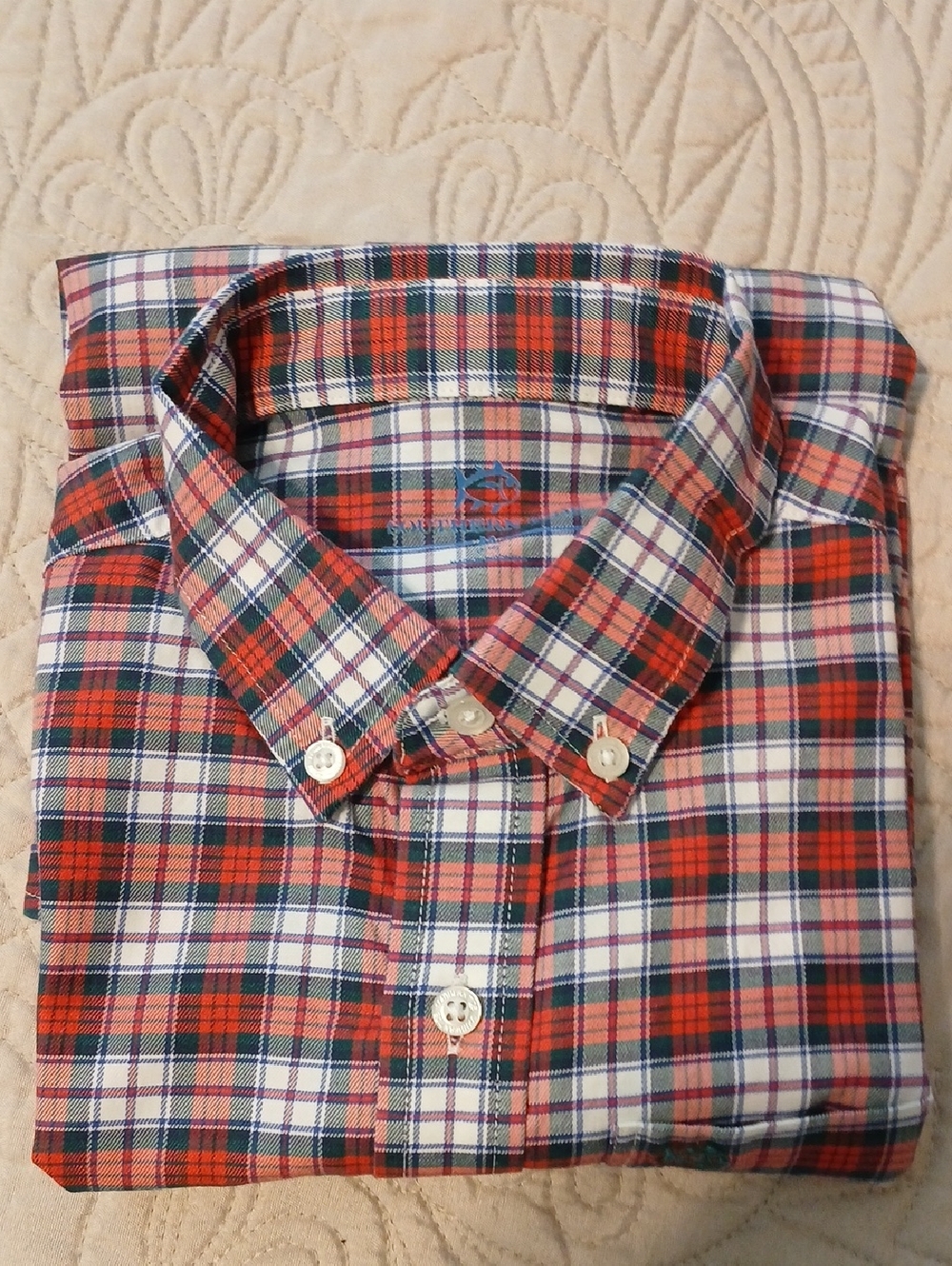 Southern Tide Red, Navy & White Plaid Button-Down Shirt